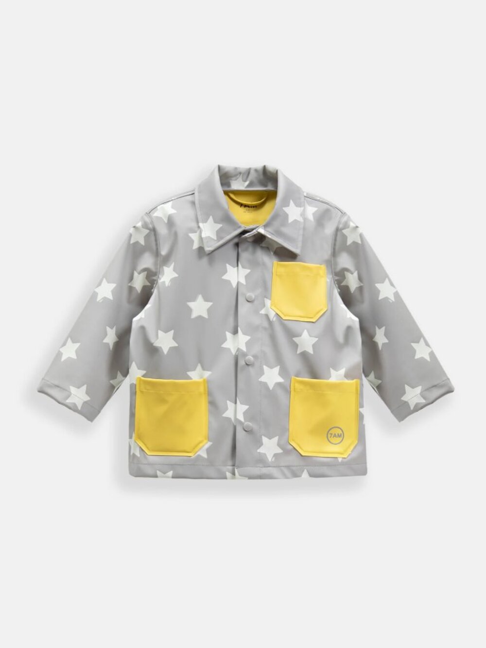 NWT 7AM rain worker jacket in print star yellow (size 4-5T)